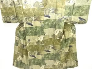 アンティーク　時代人物に馬・古銭模様男物長襦袢